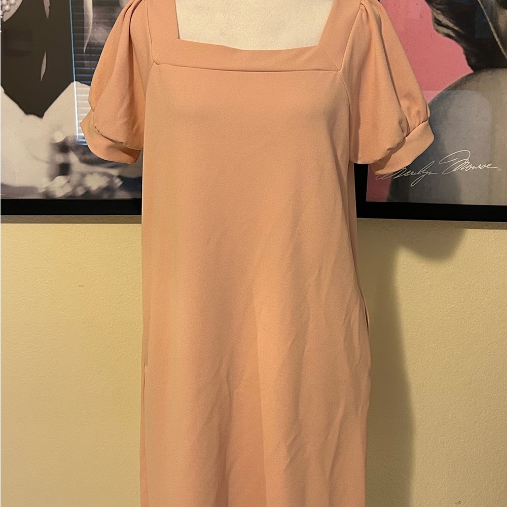 Elegant Peach Square-Neck Dress